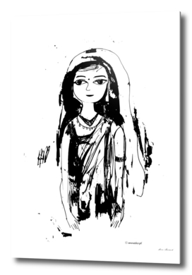 Indian girl black-white drawing