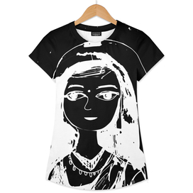 Indian girl white-black illustration