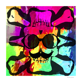old funny skull with painting abstract background