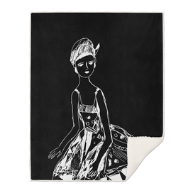 French girl black-white drawing