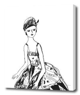 French girl white-black illustration
