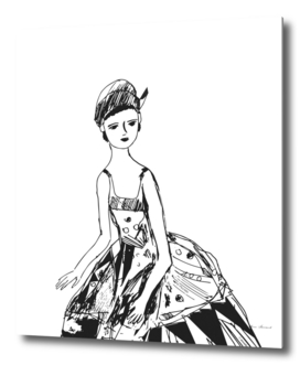 French girl white-black illustration