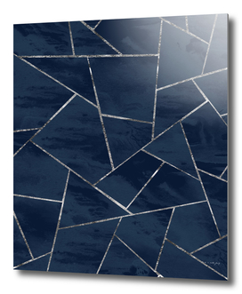 Midnight Navy Blue Ink Silver Geometric Glam #1 #geo #decor