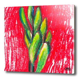 Green leaf on red