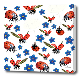 Ladybugs & Blue Flowers