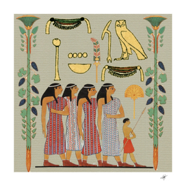 egyptian paper women child owl