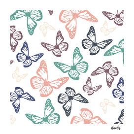 Flying butterflies in soft calming chalky pastel colors