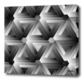 Hexagon kaleidoscope optical illusion forming triangles