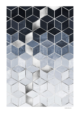 Soft Blue Gradient Cubes - Silver