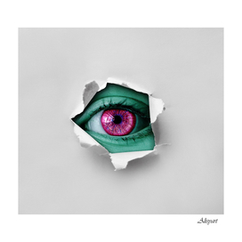 eye pink colorful paper hole torn