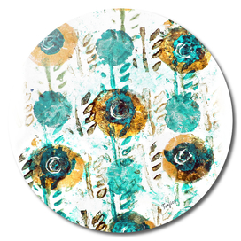 Turquoise Aqua Blue Yellow Floral Pattern