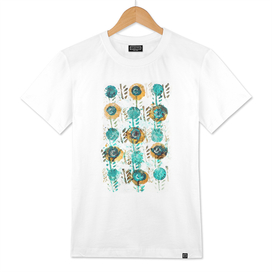 Turquoise Aqua Blue Yellow Floral Pattern
