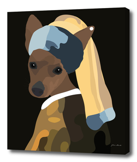 Pinscher dog with a pearl earring