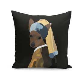 Pinscher dog with a pearl earring