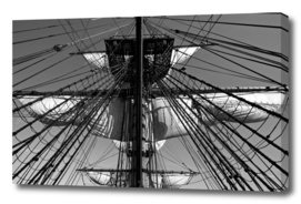 Reefed sail on a tall ship