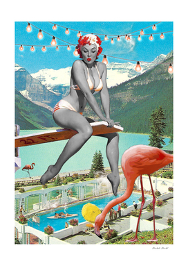 "Pool Party" vintage pin-up girl collage