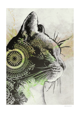Tides Of Tomorrow: Lime (mandala tabby cat portrait)