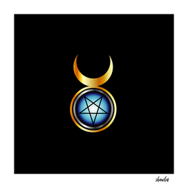 Inverted pentagram with triple goddess