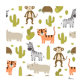 cute safari animals seamless pattern