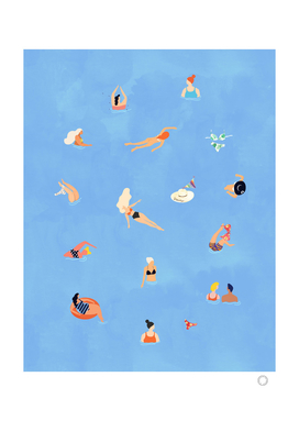Summer Weekend in The Ocean Watercolor Swim Painting