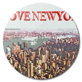 Painting of NewYork City Ariel View with Caption