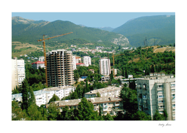Multi-storey building in the valley of Crimean mountains