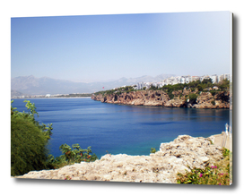 View of the Mediterranean Sea from the port of city Antalya