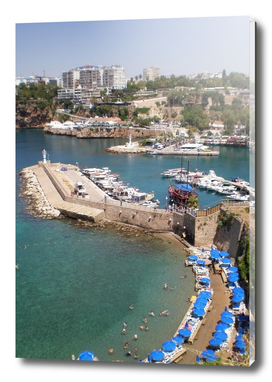 View of the port, beach Mermerly and old city Antalya,Turkey
