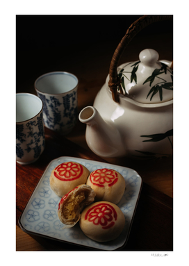 Chinese tea set with pastry