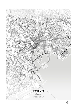 Tokyo Japan city map white
