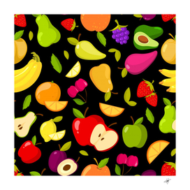 vector seamless summer fruits pattern black background