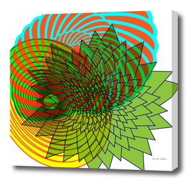 Colorful graphic art of spiral and triangles