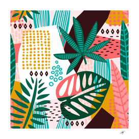 abstract seamless pattern with tropical leaves