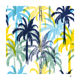 colorful summer palm trees white forest background