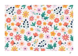 flat colorful flowers leaves background