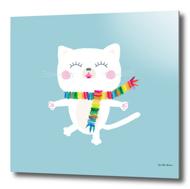 White Cat with colorful scarf