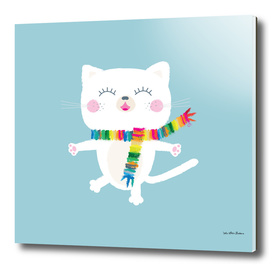 White Cat with colorful scarf