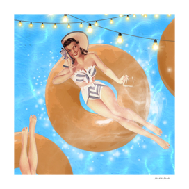 Pool Party vintage pin-up girl collage