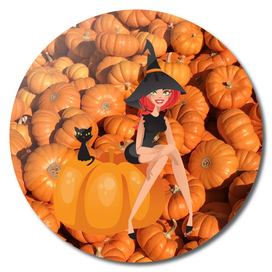 Halloween Witch and Pumpkins