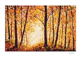 Beautiful autumn forest landscape painting.