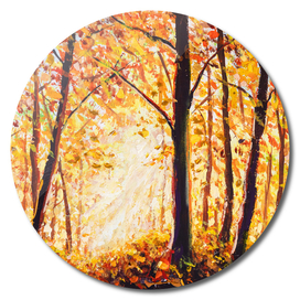 Beautiful autumn forest landscape painting.