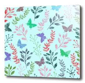 Watercolor Flowers & Butterfly II
