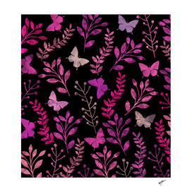 Watercolor Flowers & Butterfly III