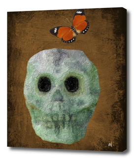Primitive Skull on Bronze with Orange Butterfly