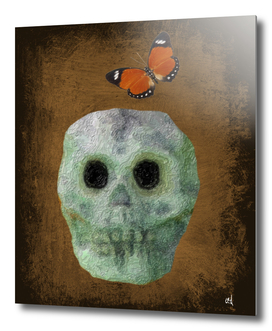 Primitive Skull on Bronze with Orange Butterfly
