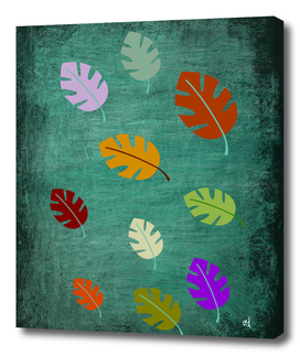 Fallen Leaves on Green Slate, Minimalist Art