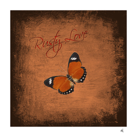 Rusty Love, Orange Butterfly, Faux Rusty Metal