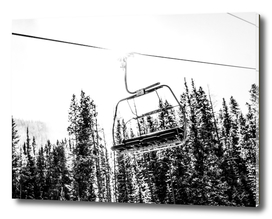 Chair Lift Black and White Winter Sky
