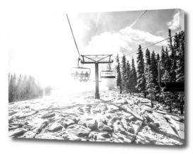 Black and White Ski Lift Photo Going to the Top