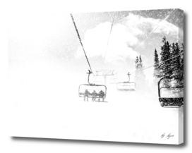 Ski lift in Blizzard Winds Black and White Whiteout